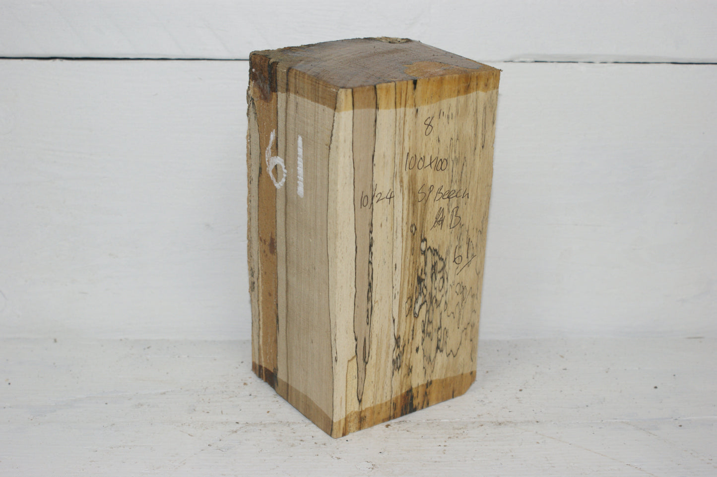 Spalted Beech 204 x 100 mm cube. B Grade wood turning blank. (061)