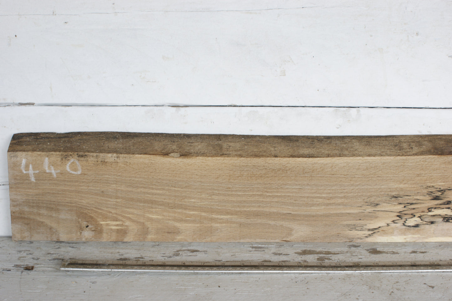 (440) SPALTED BEECH, HARDWOOD 1208 L x 207 - 149 W x 37 D (mm)