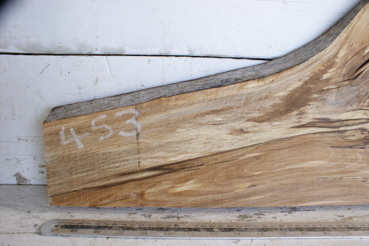 (453) SPALTED BEECH, HARDWOOD 1008 L x 279 - 119 W x 34 D (mm)