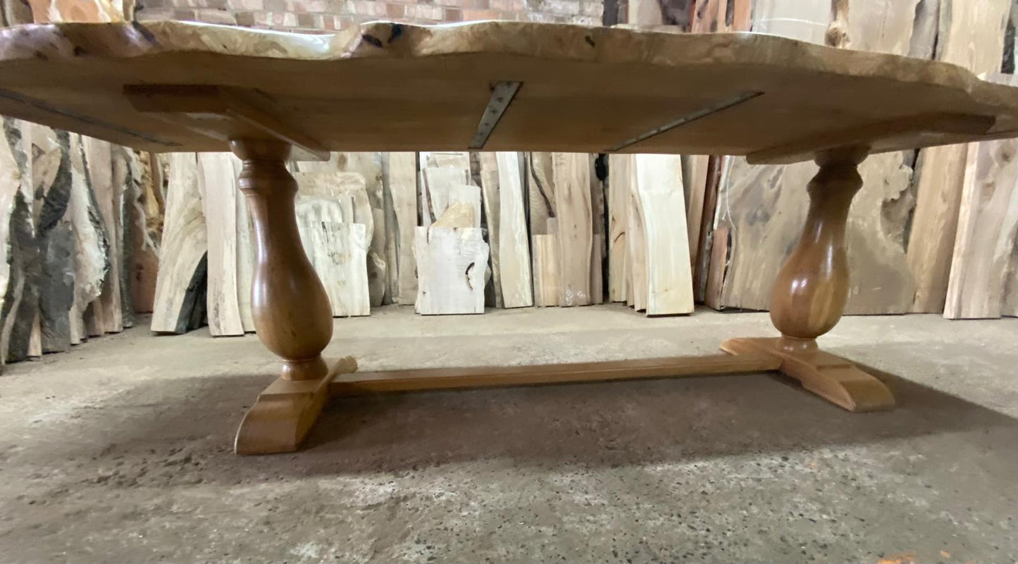 Hardwood Ash Dining Table With Turned Oak Legs 8-10 Seater