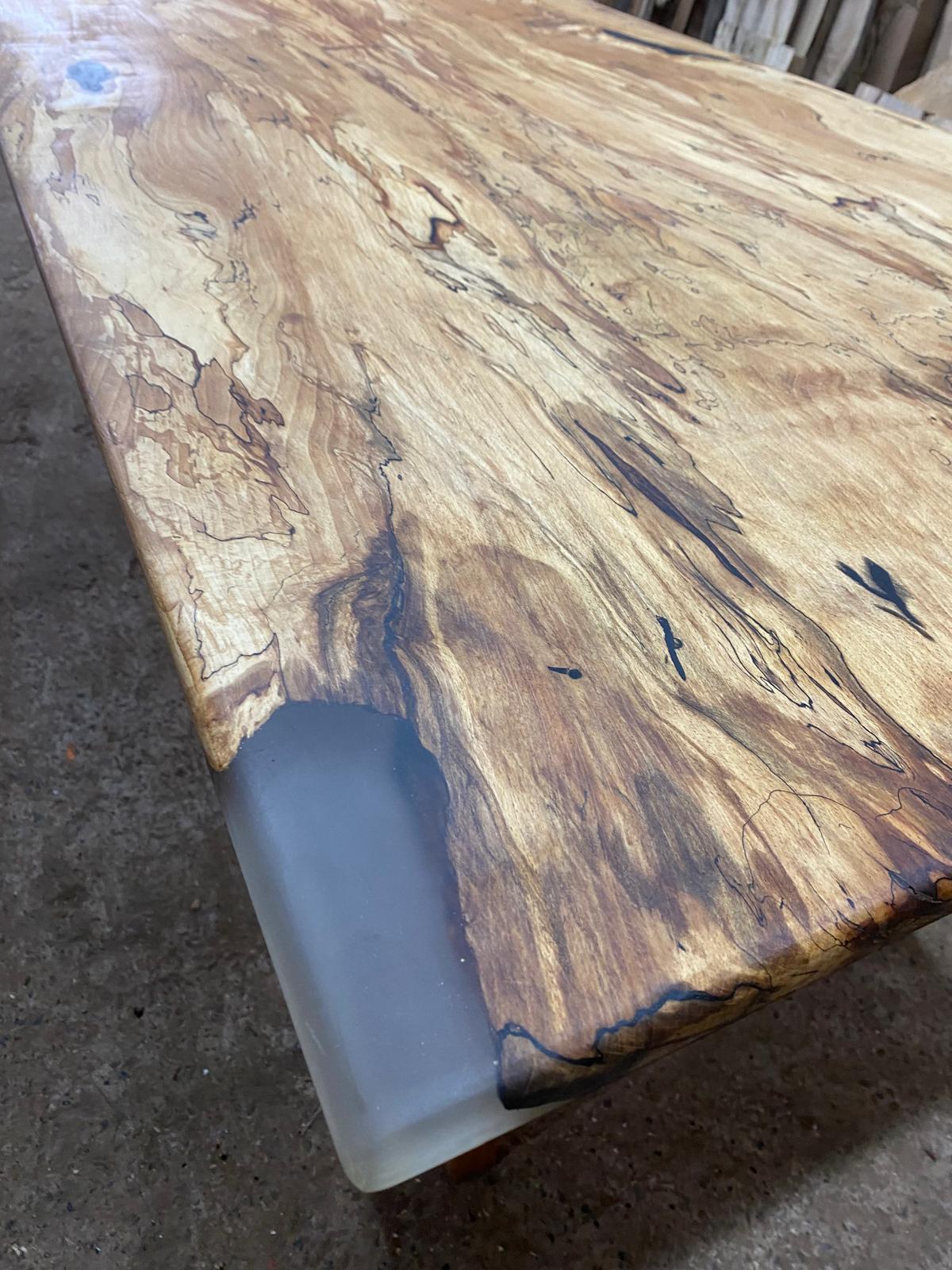 Spalted Beech Dining Table On Tapered Oak Legs 6-8 Seater