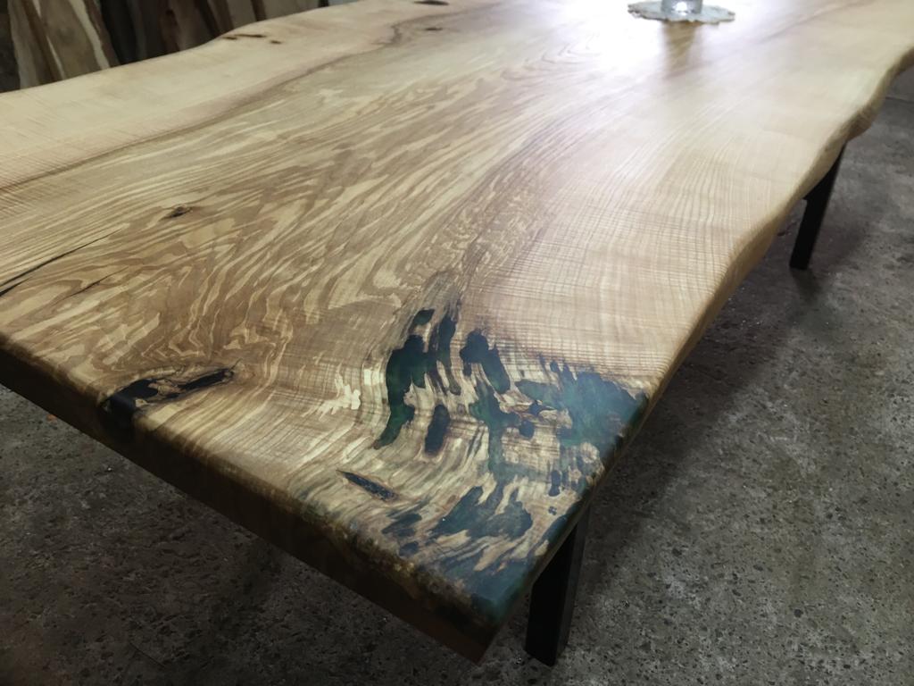 Hardwood Ash Dining Table With Turned Oak Legs 8-10 Seater