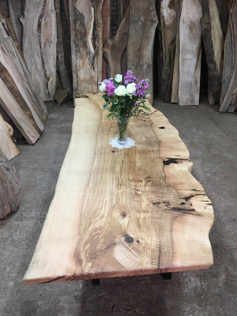 Hardwood Ash Dining Table With Turned Oak Legs 8-10 Seater