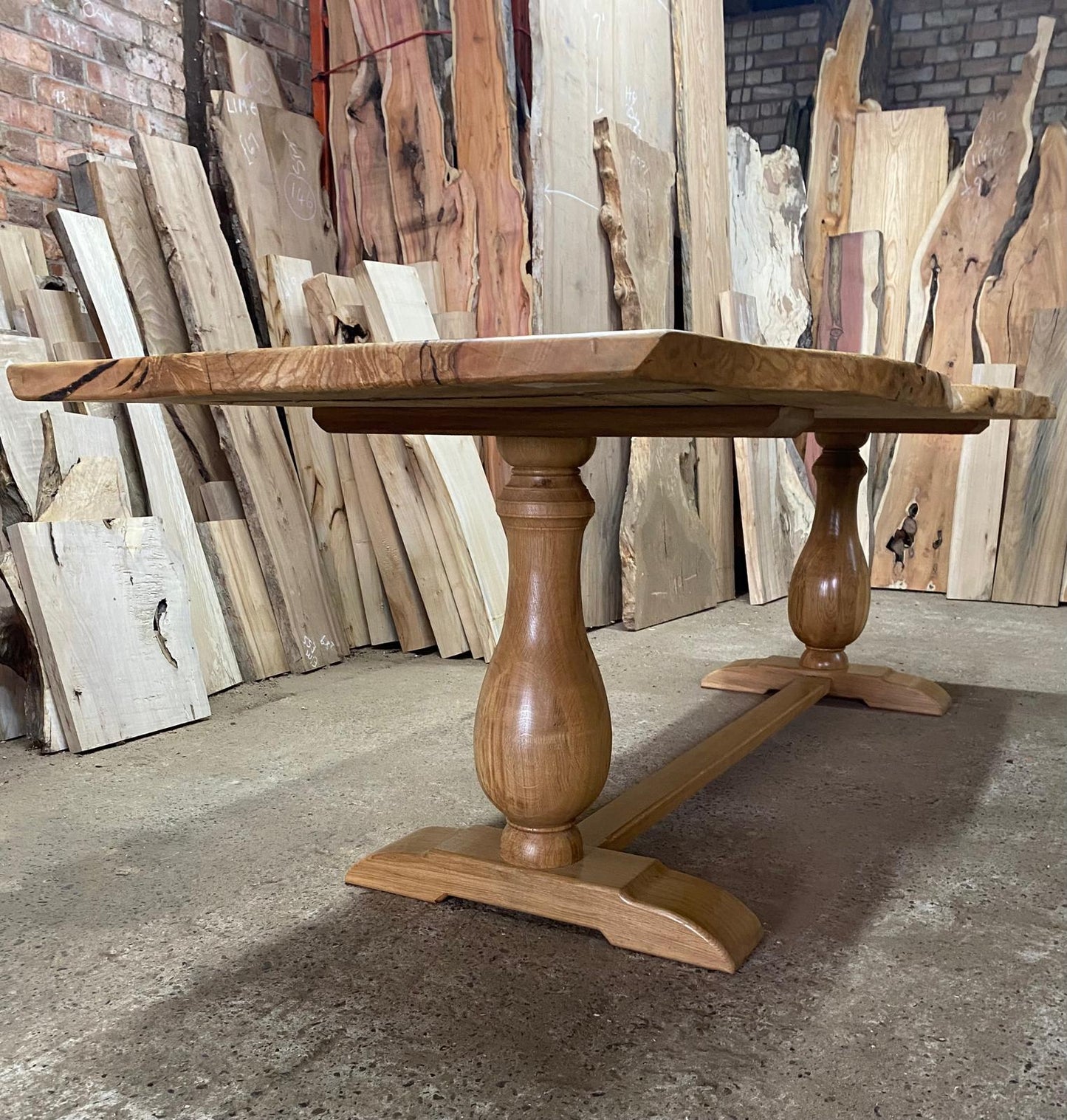 Hardwood Ash Dining Table With Turned Oak Legs 8-10 Seater