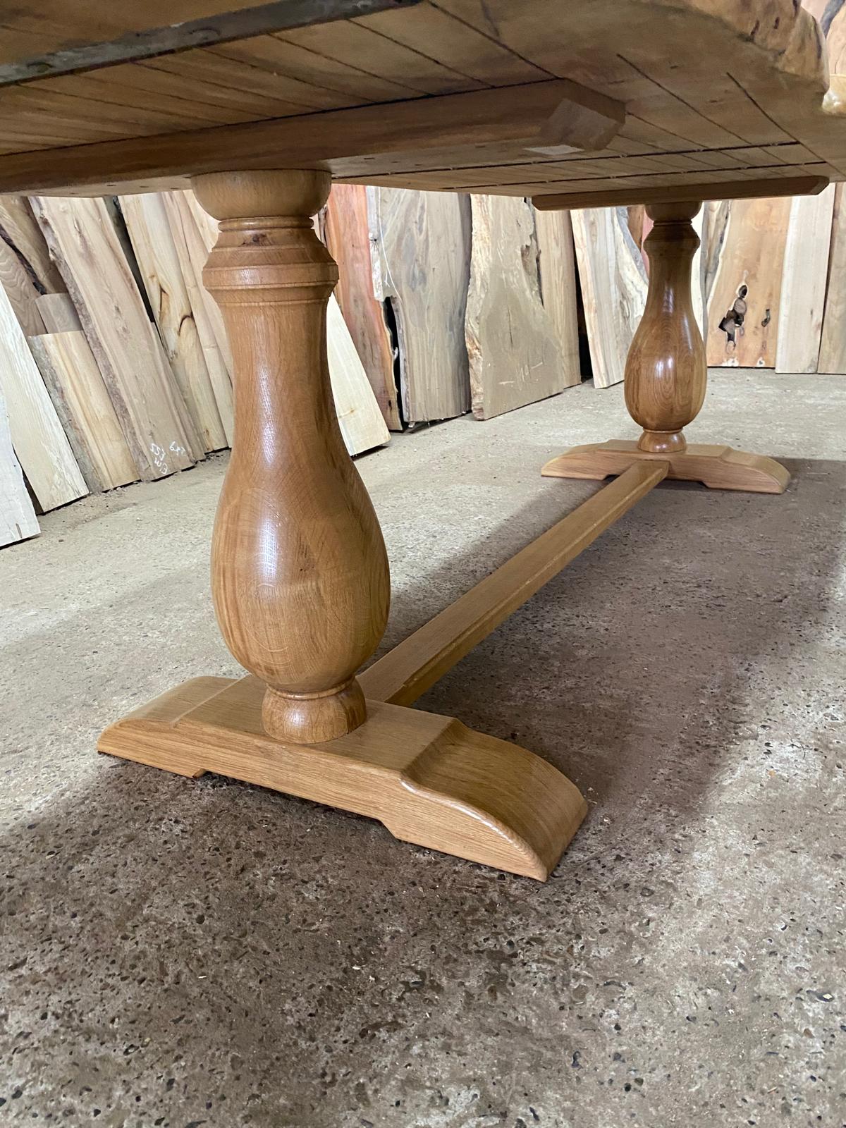 Hardwood Ash Dining Table With Turned Oak Legs 8-10 Seater
