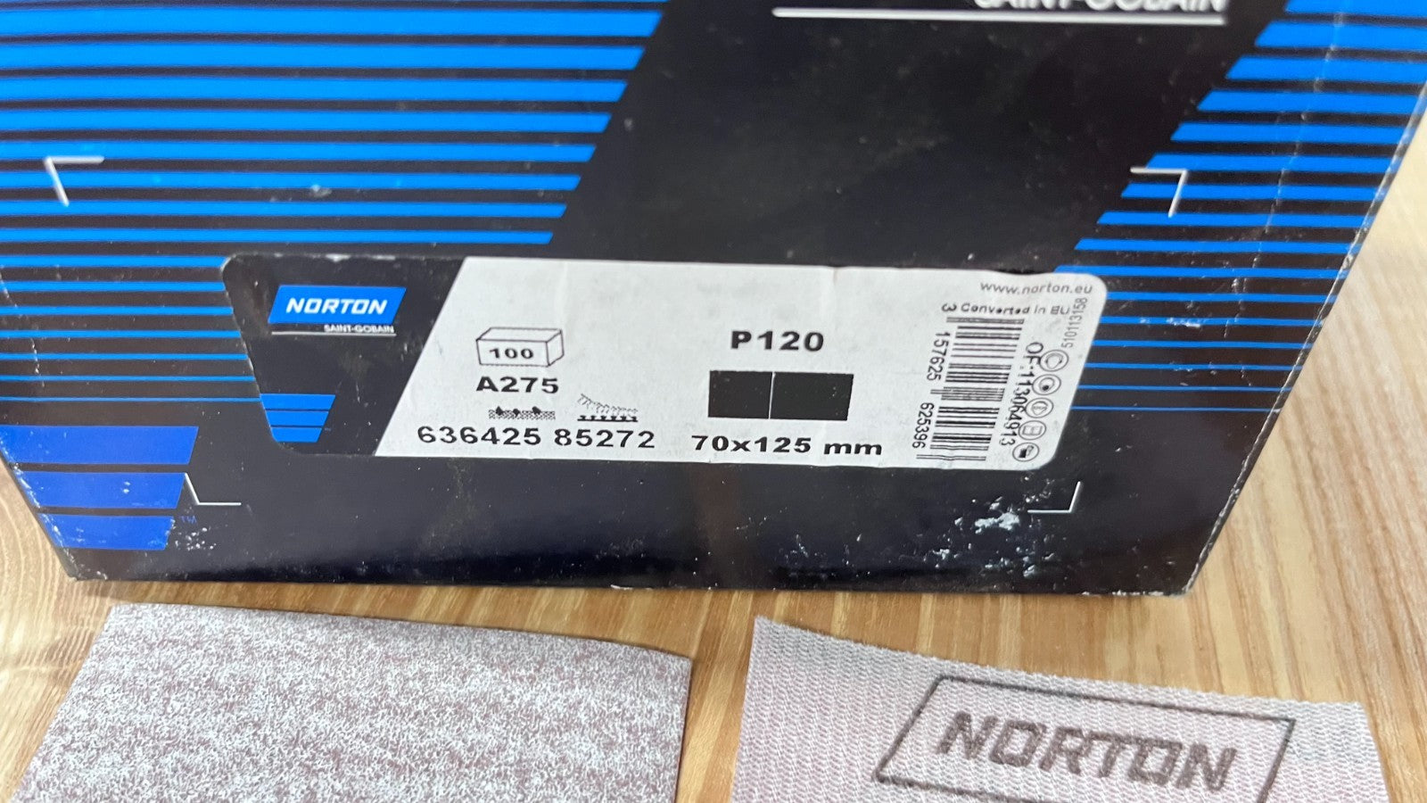 Norton Saint-Gobain P120 70 x 125 mm, 100 new sanding pads hook and loop