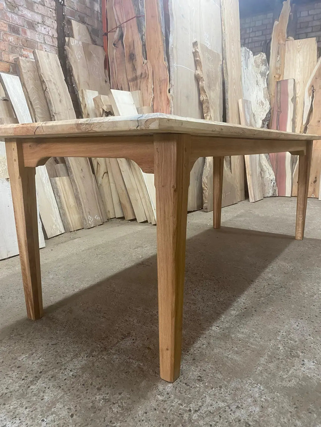 Spalted Beech Dining Table On Tapered Oak Legs 6-8 Seater. Dining Tables