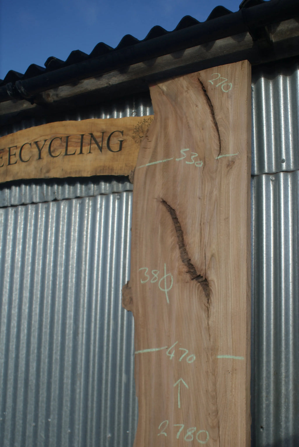 Large Elm Slab Kiln Dried 2780 L x 550 - 415 W x 38 D mm   (270) elm