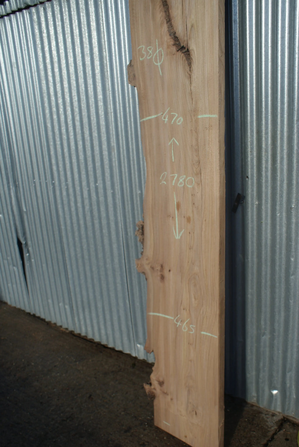 Large Elm Slab Kiln Dried 2780 L x 550 - 415 W x 38 D mm   (270) elm