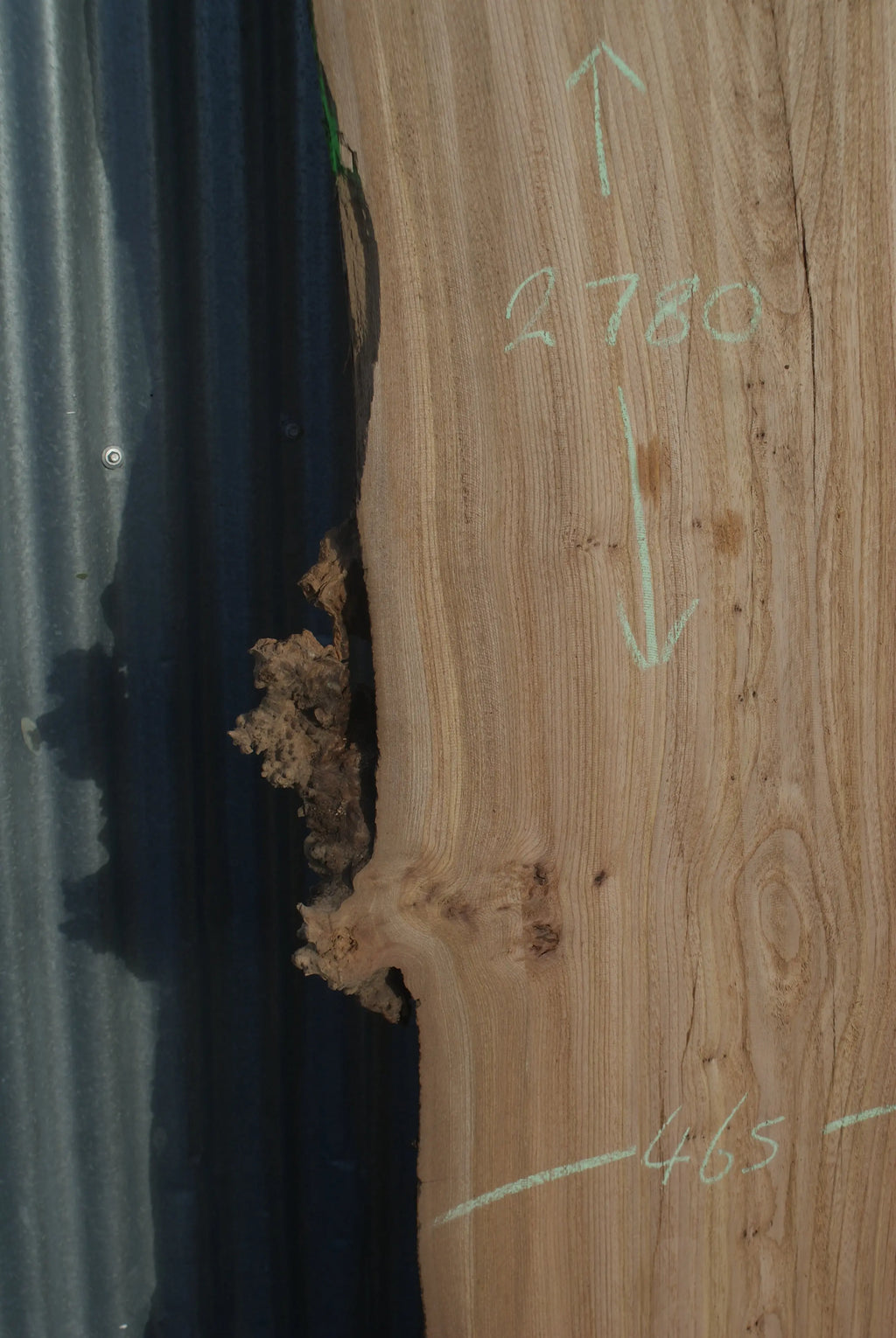 Large Elm Slab Kiln Dried 2780 L x 550 - 415 W x 38 D mm   (270) elm