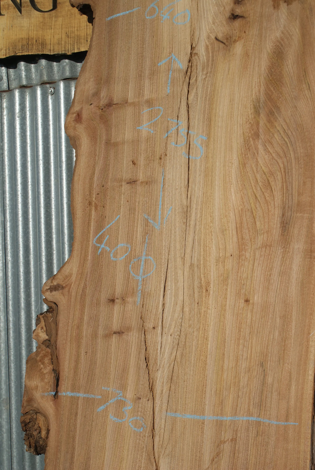 Large Elm Slab Kiln Dried 2755 L x 905 - 604 W x 40 D mm   (274) elm