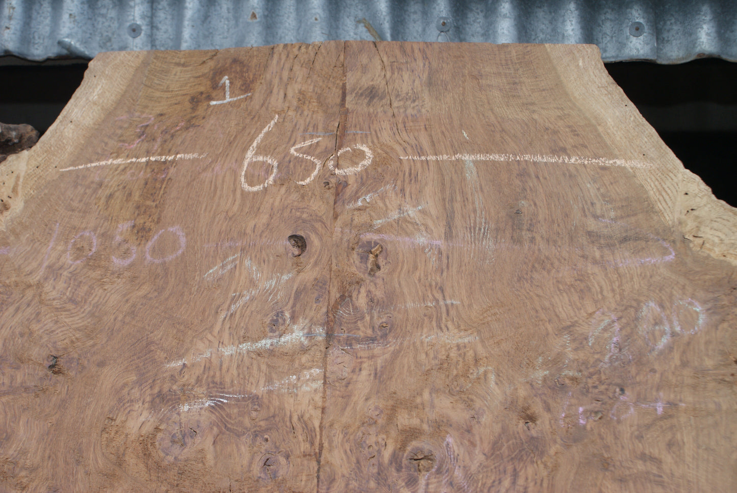 Book Matched Brown Burr Oak Table 1600 L x 1000 - 545 W x 38 D mm