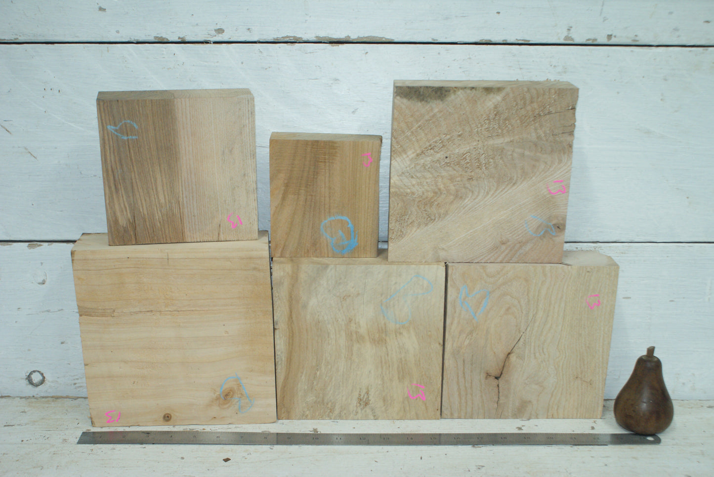 6 x Wood Turning Blanks  4 x 4, 6 x 6, 7 x 7, 8 x 8  x 2 "  B Grade   (013)