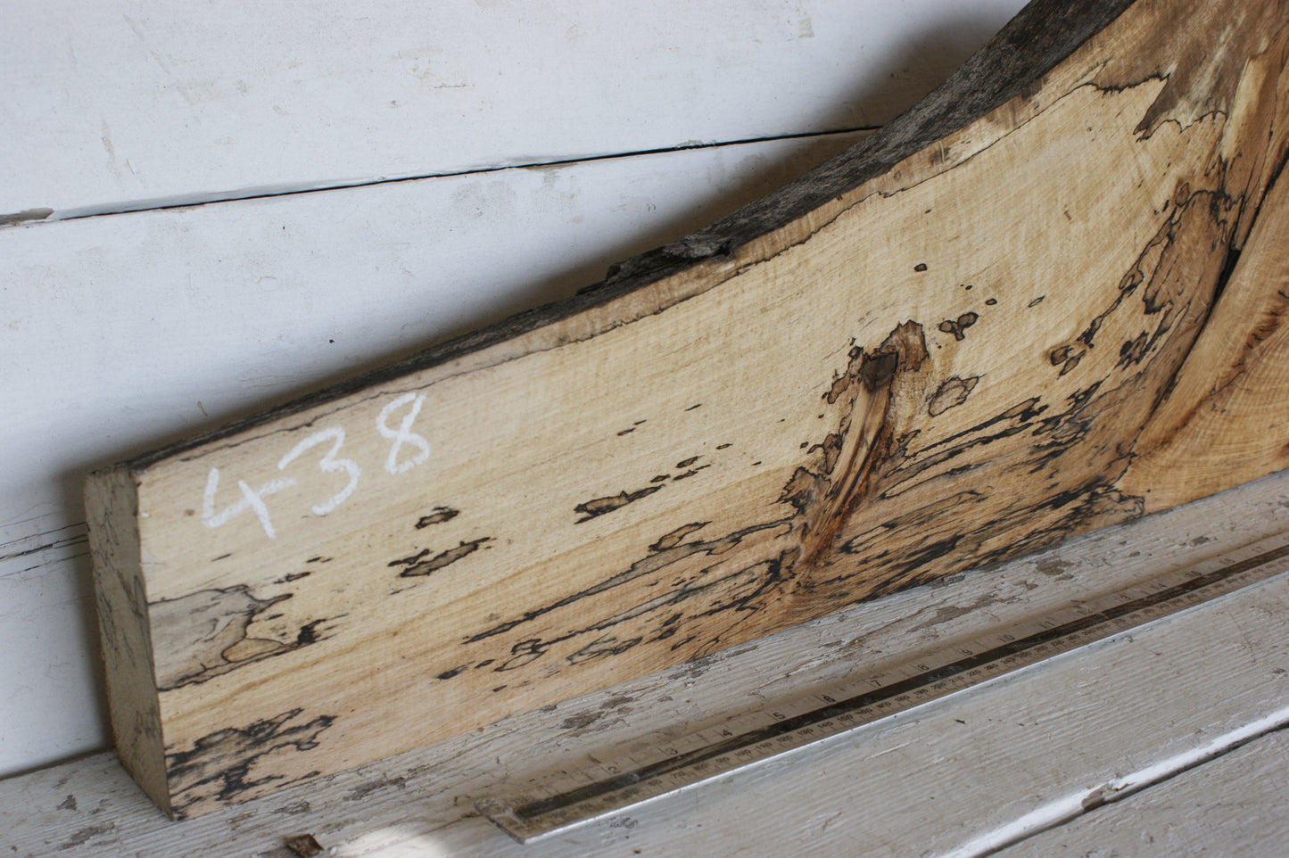 (438) SPALTED BEECH, HARDWOOD 1189 L x 261 - 102 W x 50 D (mm)