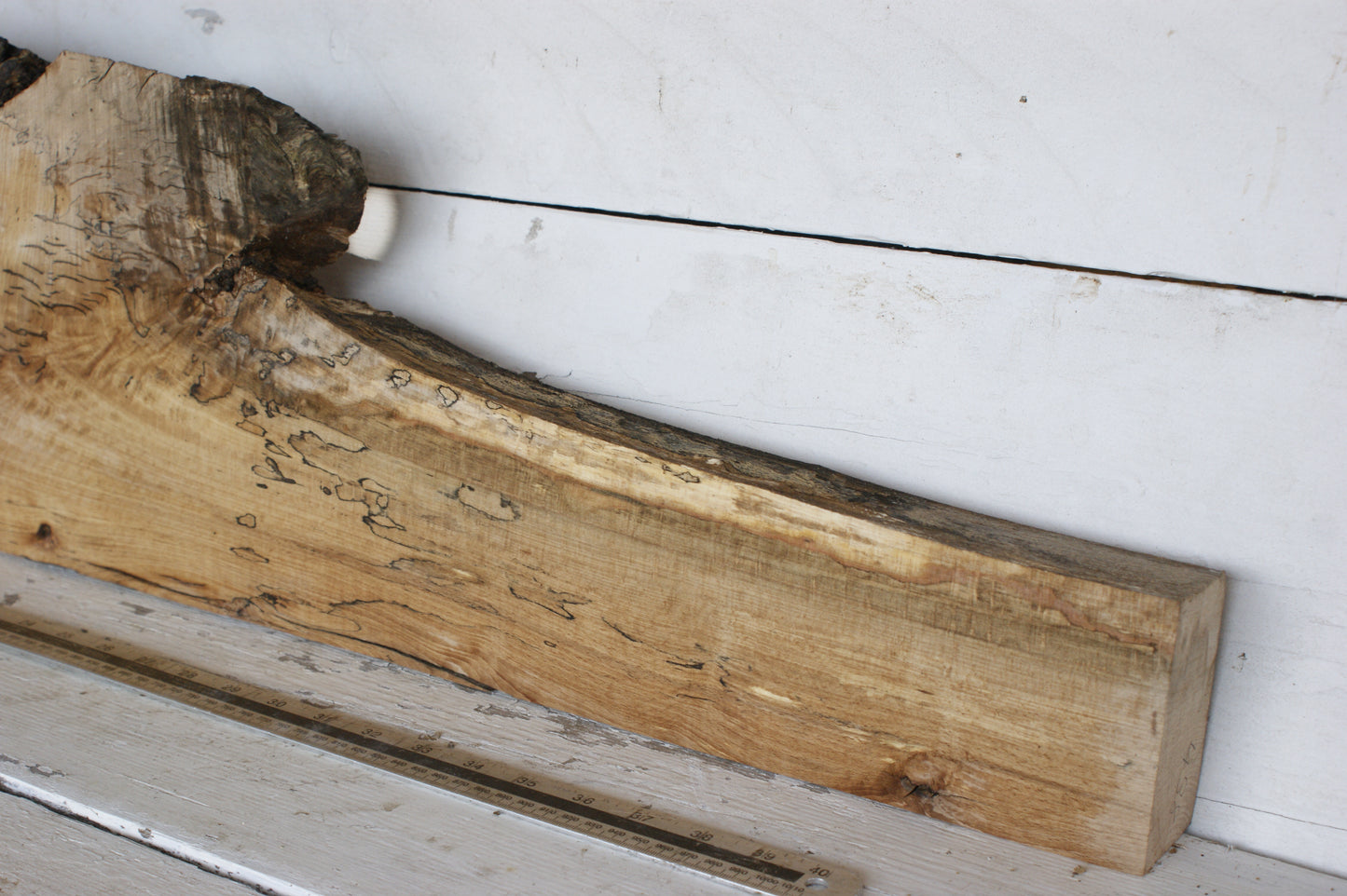 (438) SPALTED BEECH, HARDWOOD 1189 L x 261 - 102 W x 50 D (mm)
