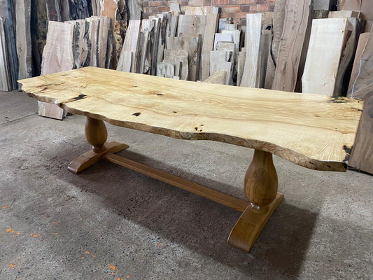 Hardwood Ash Dining Table With Turned Oak Legs 8-10 Seater