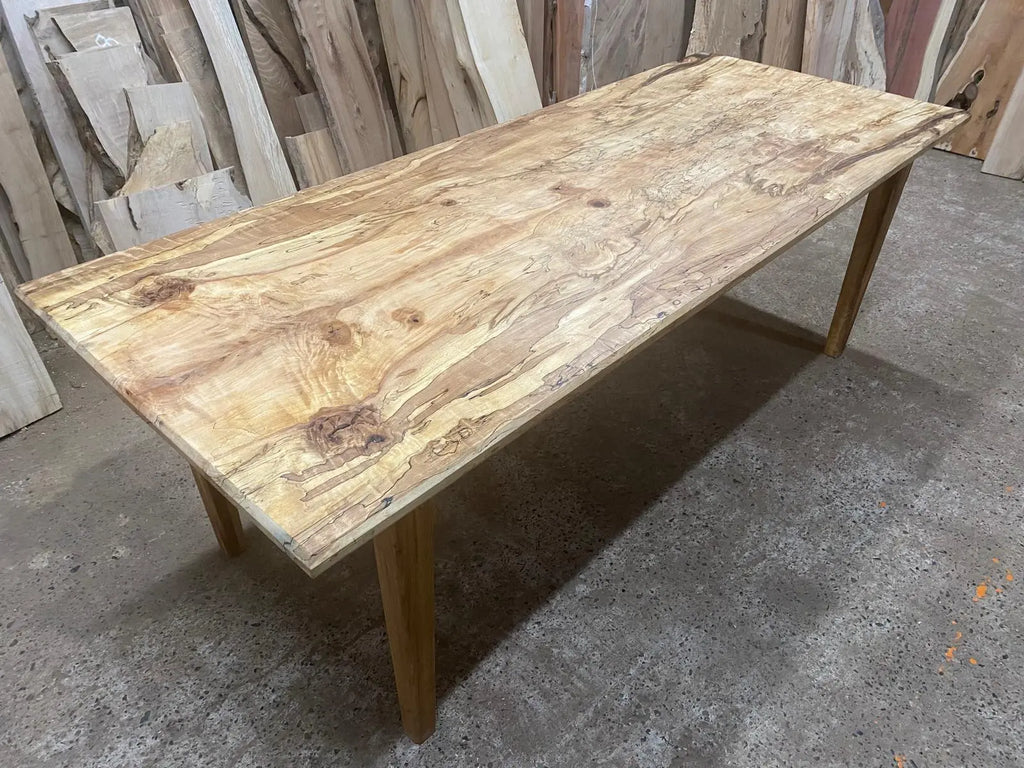 Spalted Beech Dining Table On Tapered Oak Legs 6-8 Seater. Dining Tables