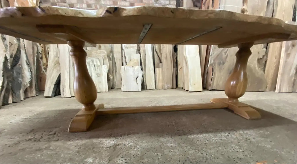 Hardwood Ash Dining Table With Turned Oak Legs 8-10 Seater Dining Tables