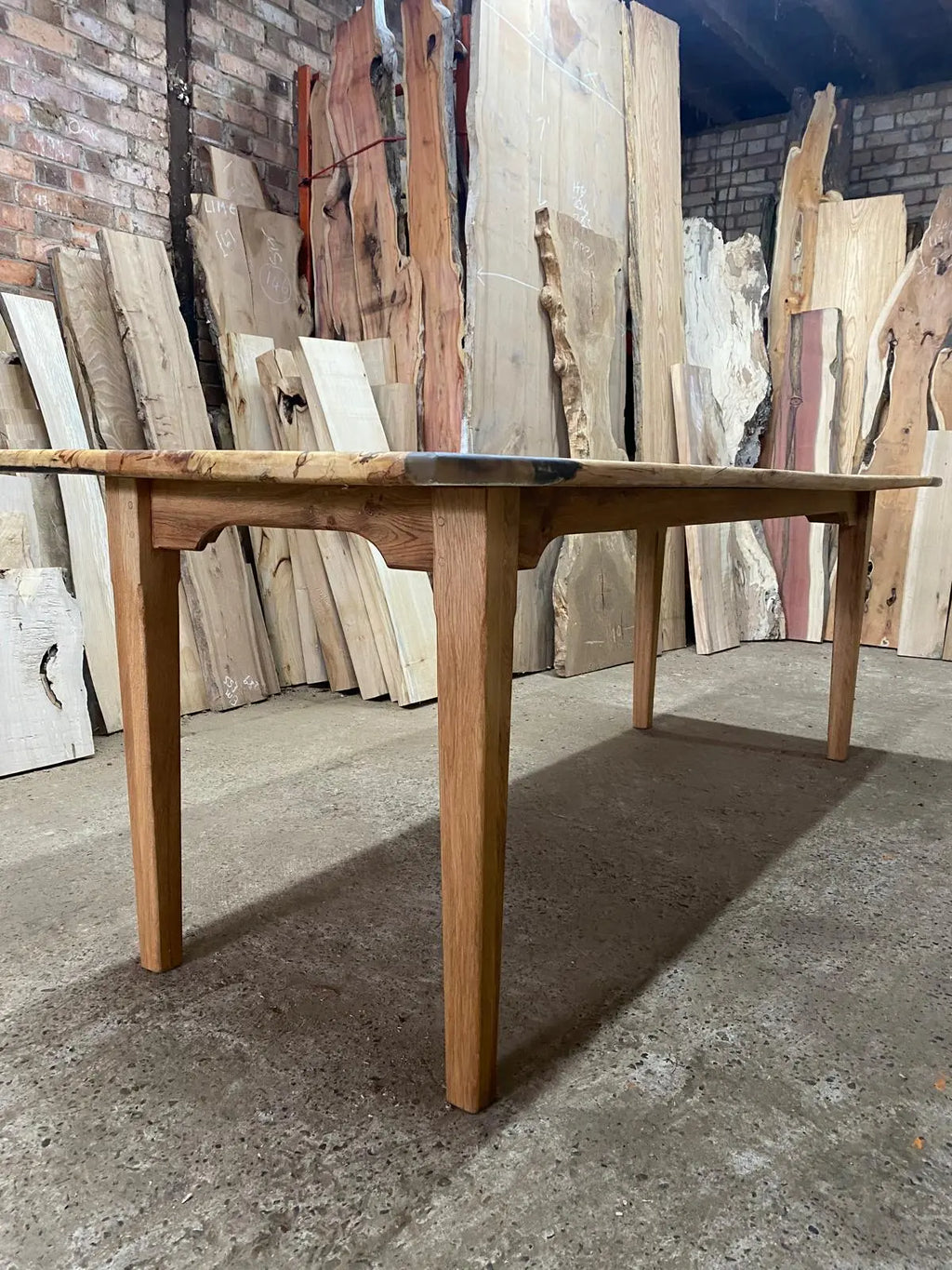 Spalted Beech Dining Table On Tapered Oak Legs 6-8 Seater Dining Tables