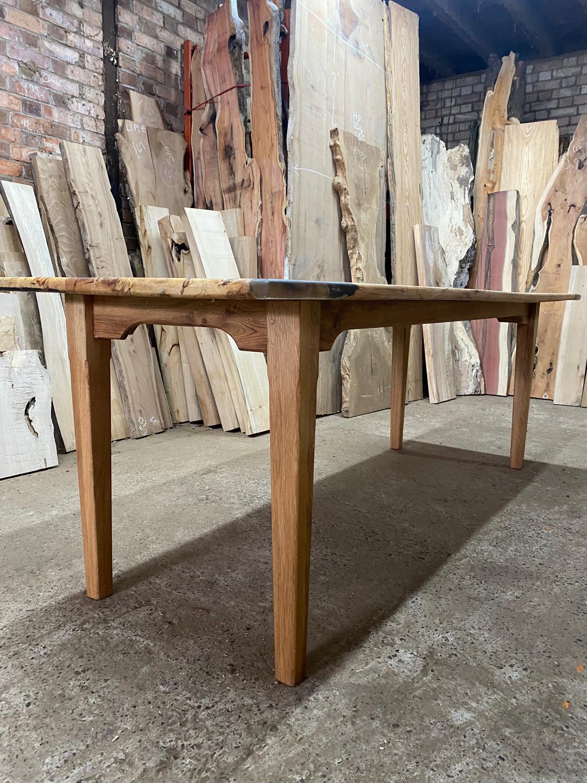 Spalted Beech Dining Table On Tapered Oak Legs 6-8 Seater