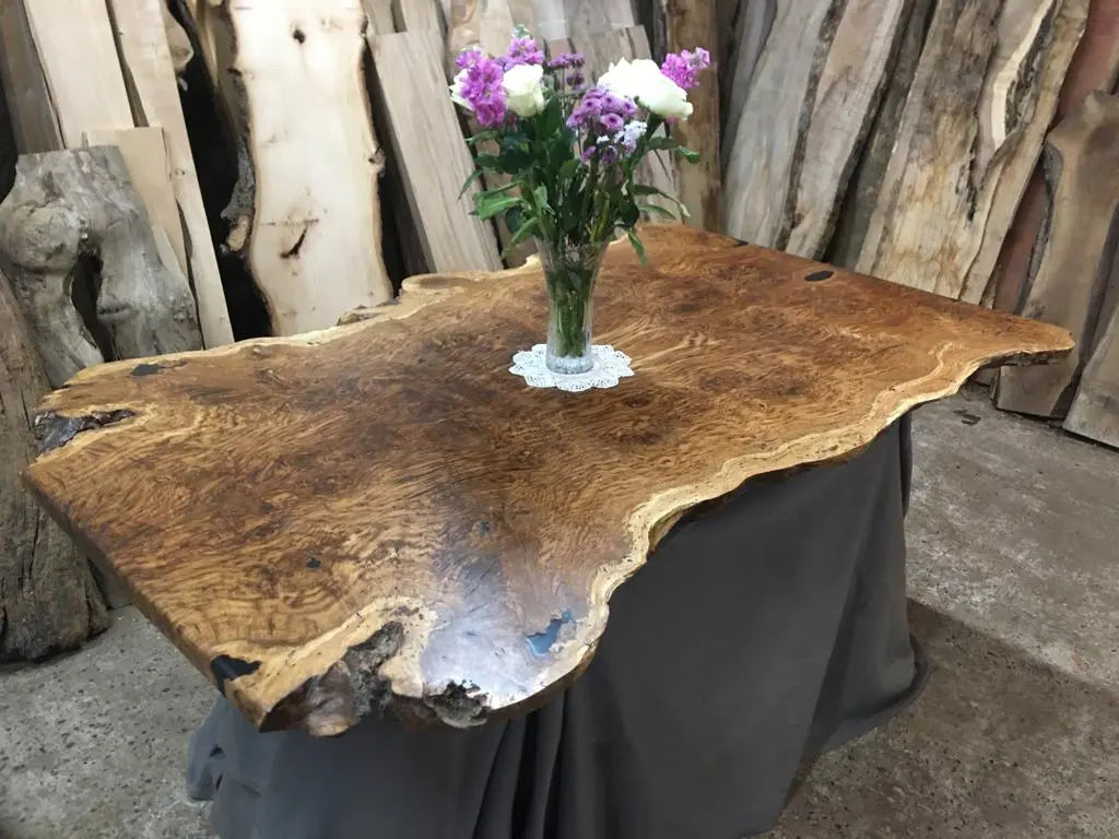 Book Matched Burr Brown Oak Table Oak & Burr Oak