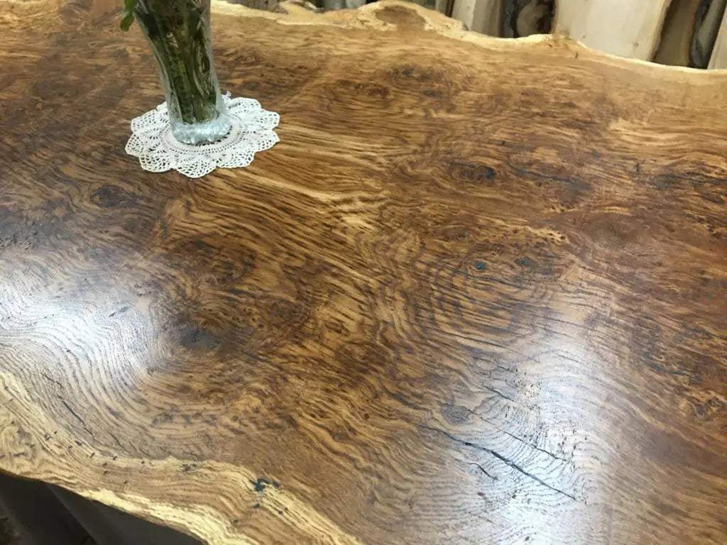 Book Matched Burr Brown Oak Table Oak & Burr Oak