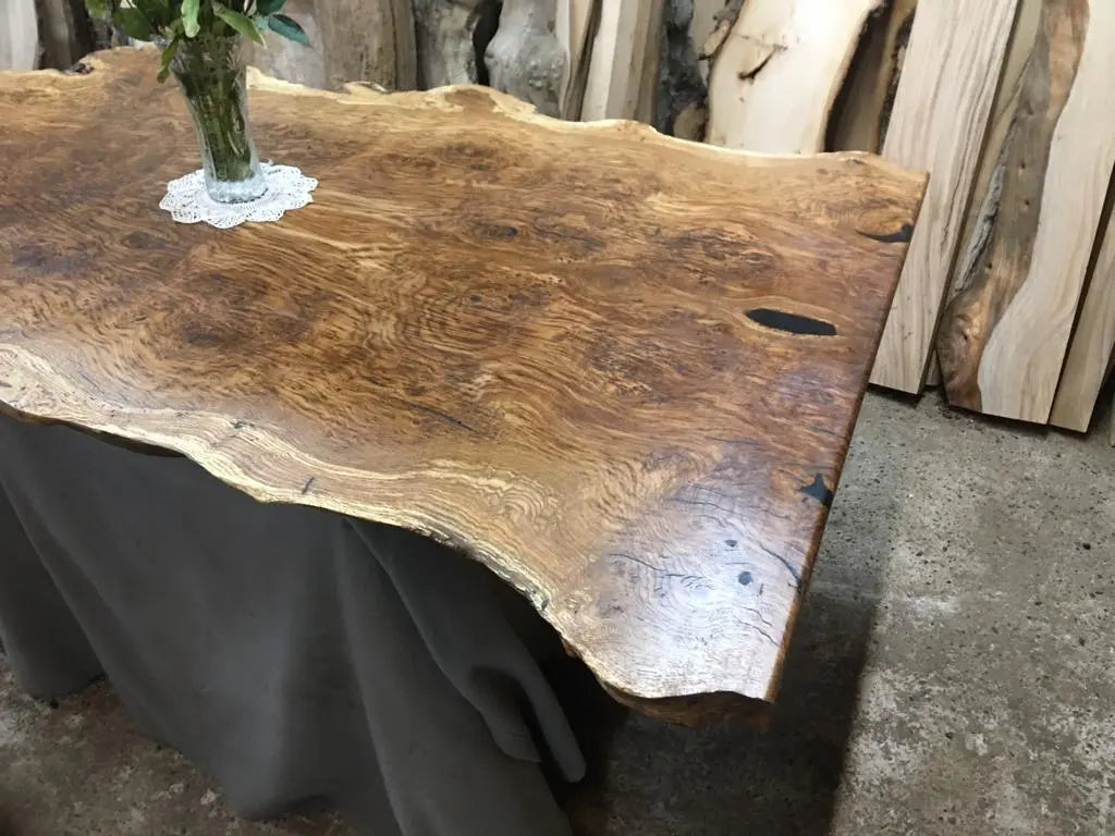Book Matched Burr Brown Oak Table Oak & Burr Oak