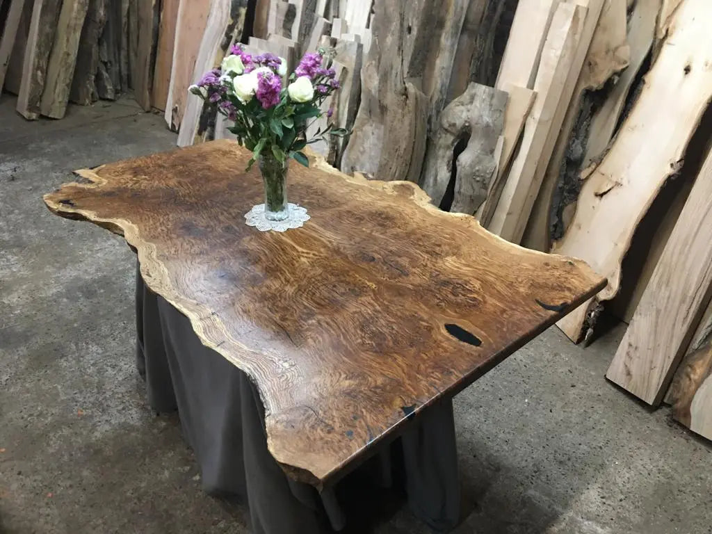 Book Matched Burr Brown Oak Table Oak & Burr Oak