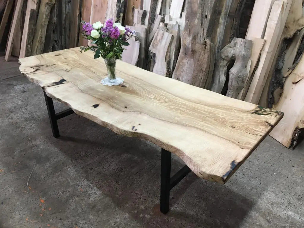 Hardwood Ash Dining Table With Metal Legs 8-10 Seater Dining Tables