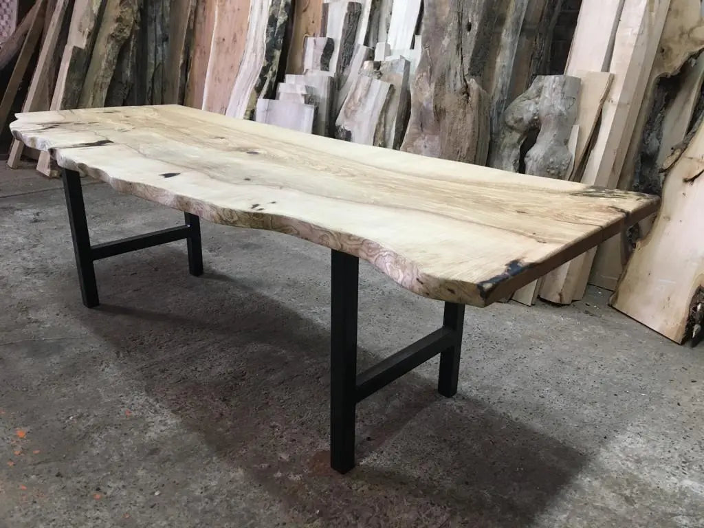 Hardwood Ash Dining Table With Metal Legs 8-10 Seater Dining Tables