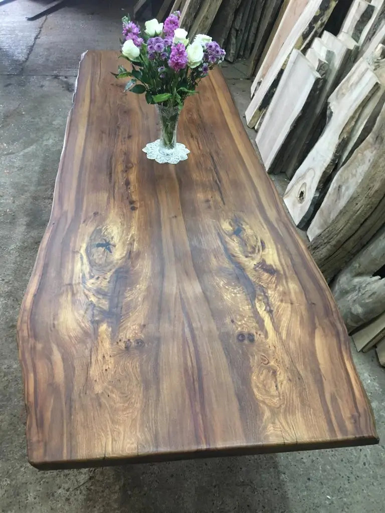 Book Matched English Elm Table. Dining Tables