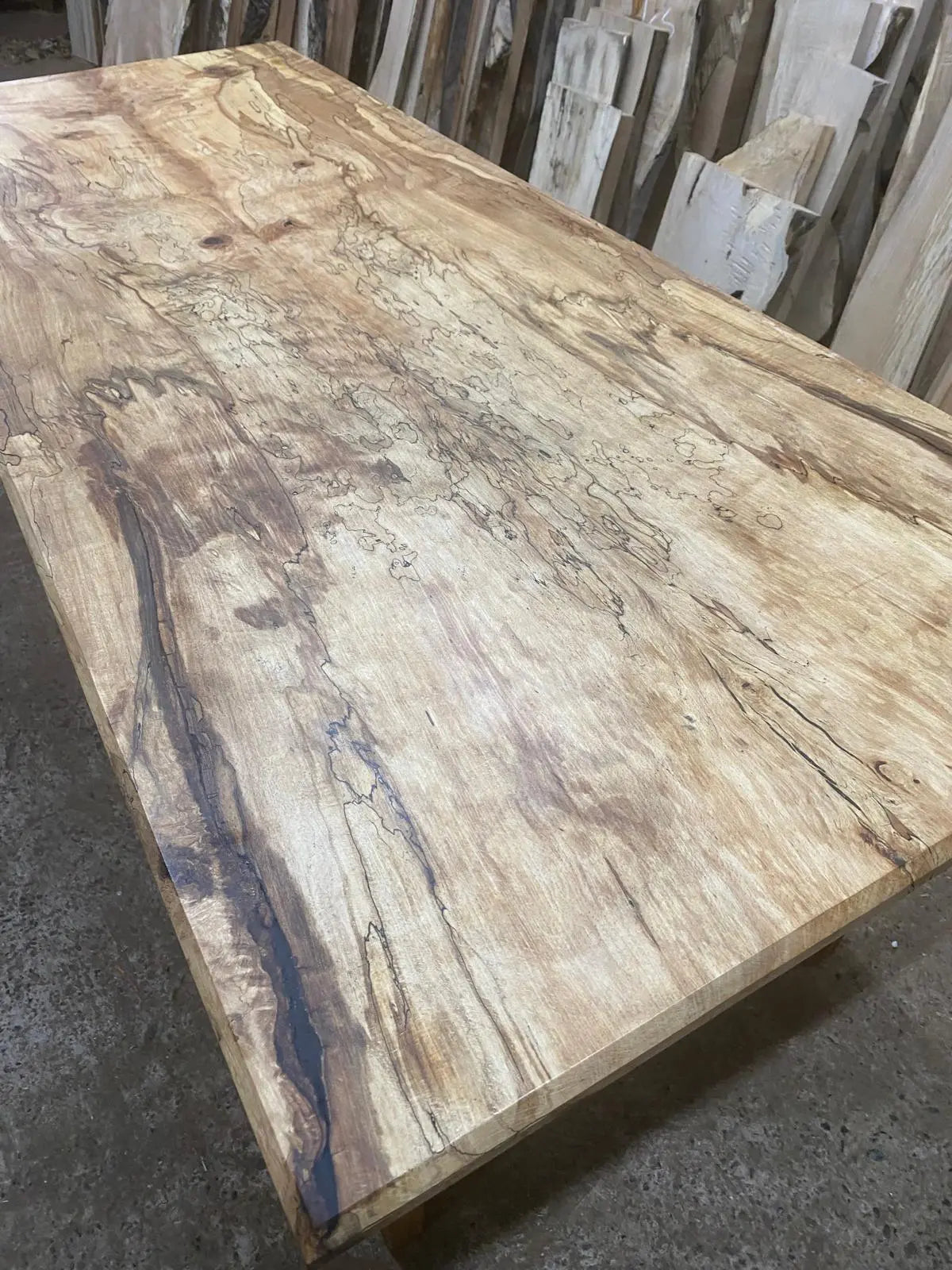 Spalted Beech Dining Table On Tapered Oak Legs 6-8 Seater. Dining Tables