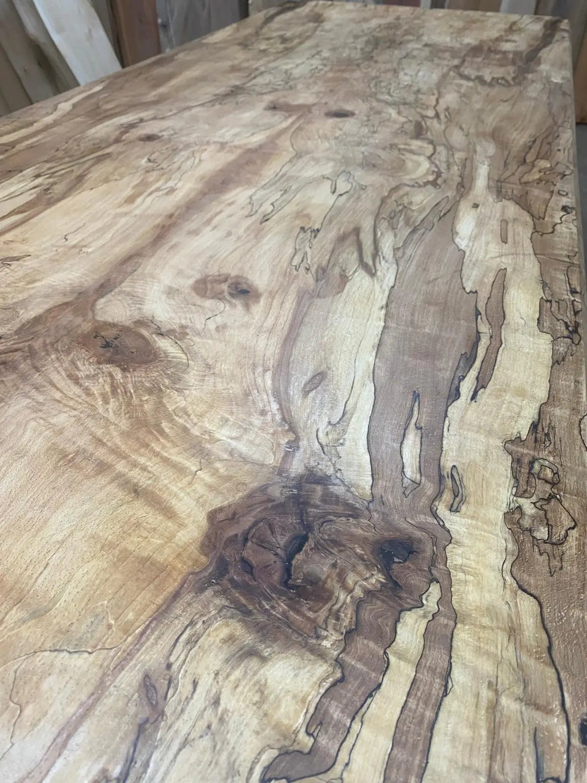 Spalted Beech Dining Table On Tapered Oak Legs 6-8 Seater. Dining Tables