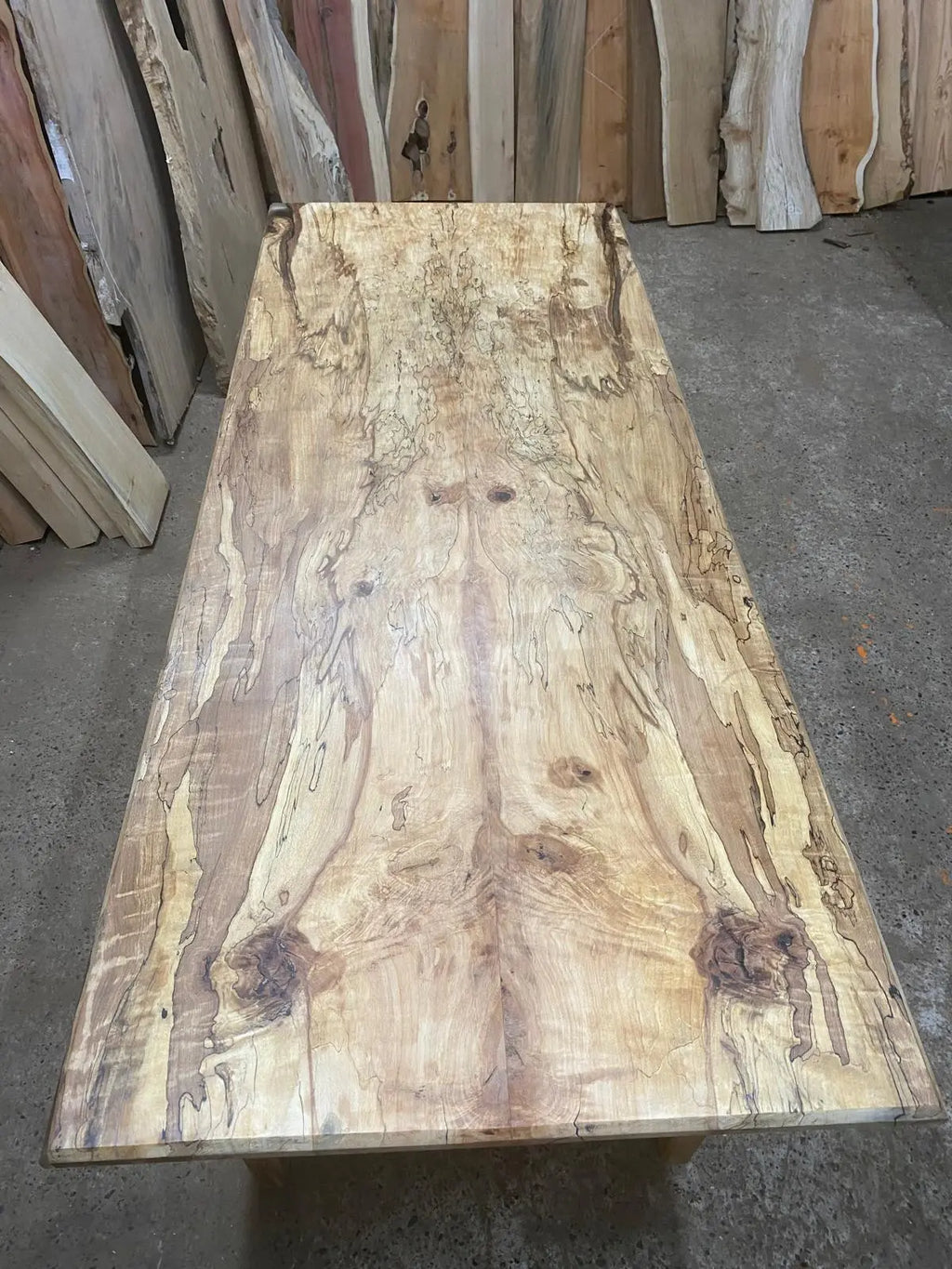 Spalted Beech Dining Table On Tapered Oak Legs 6-8 Seater. Dining Tables