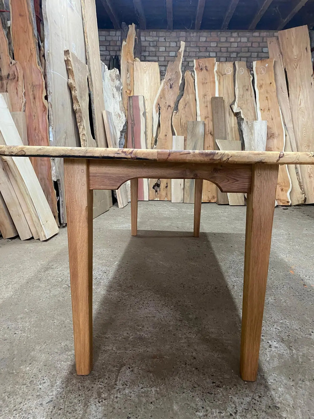 Spalted Beech Dining Table On Tapered Oak Legs 6-8 Seater Dining Tables