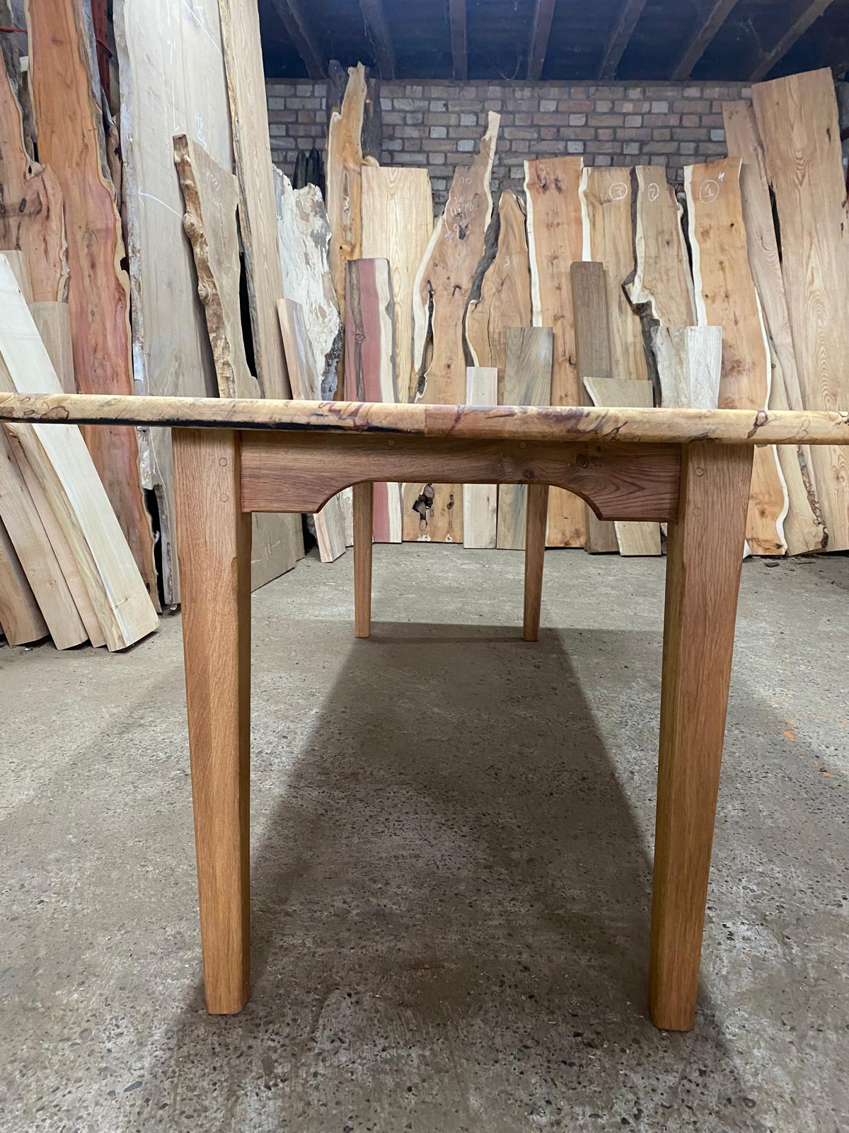 Spalted Beech Dining Table On Tapered Oak Legs 6-8 Seater