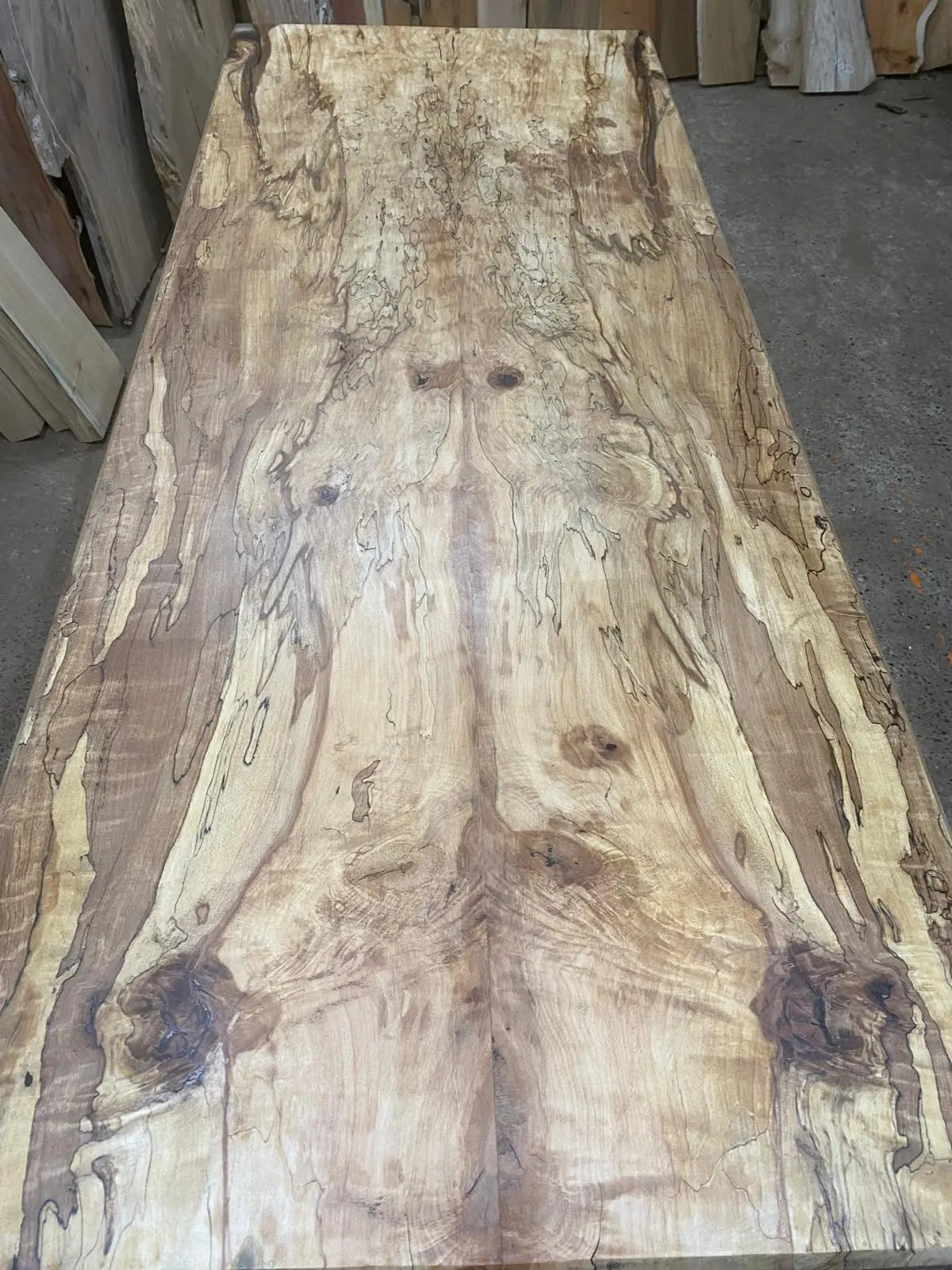 Spalted Beech Dining Table On Tapered Oak Legs 6-8 Seater. Dining Tables