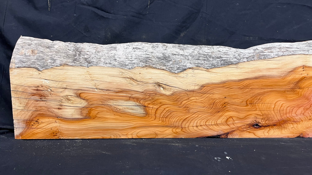 Hardwood yew, mantle piece, slab, board, shelf 1071 L x 244 W x 63 D mm    (380)