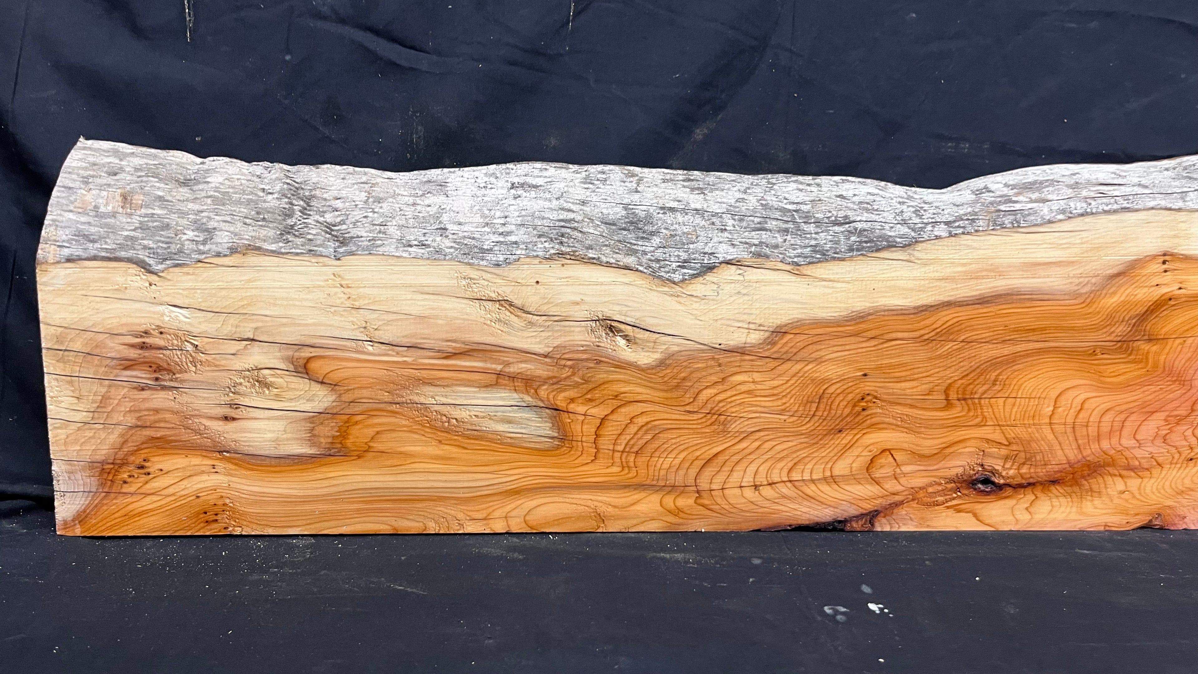 Hardwood yew, mantle piece, slab, board, shelf 1071 L x 244 W x 63 D mm    (380)