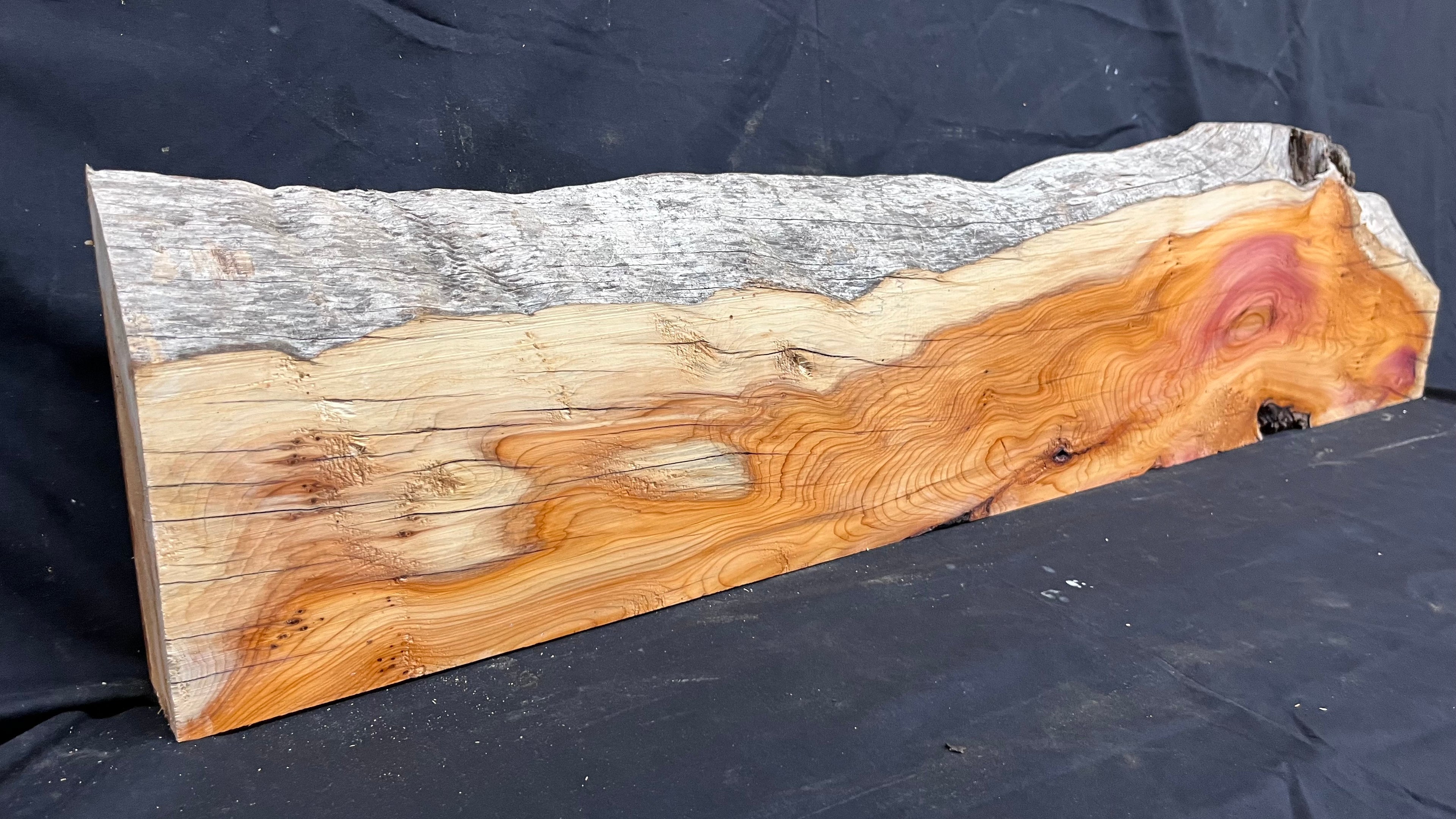 Hardwood yew, mantle piece, slab, board, shelf 1071 L x 244 W x 63 D mm    (380)
