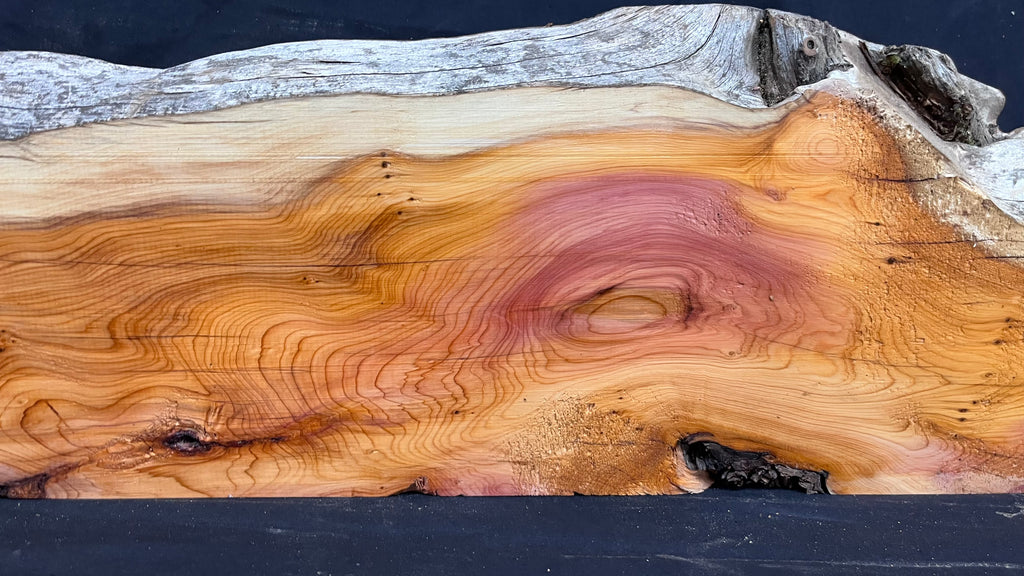 Hardwood yew, mantle piece, slab, board, shelf 1071 L x 244 W x 63 D mm    (380)