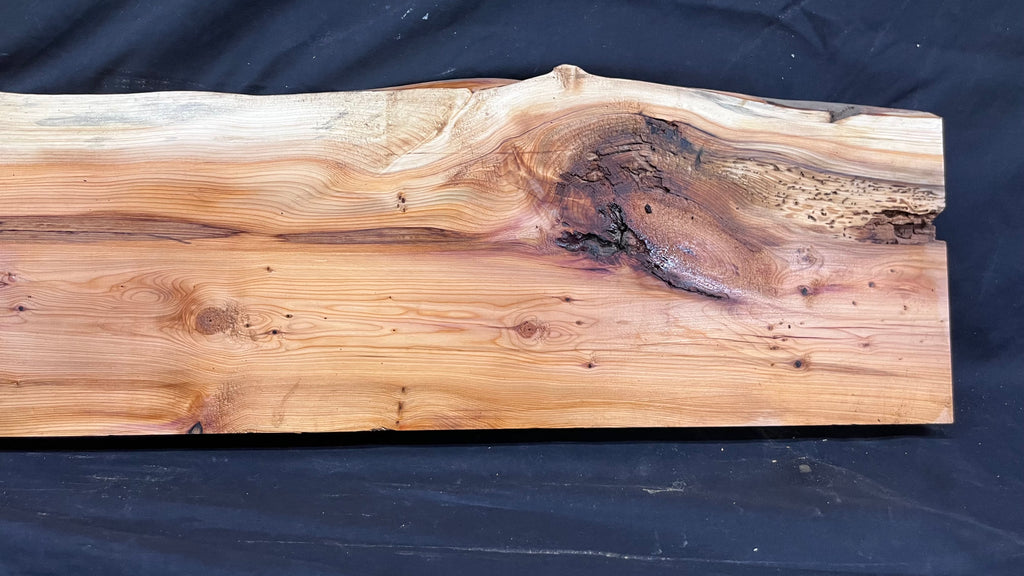 Hardwood yew, mantle piece, slab, board, shelf 1076 L x 242 W x 45 D mm    (381)