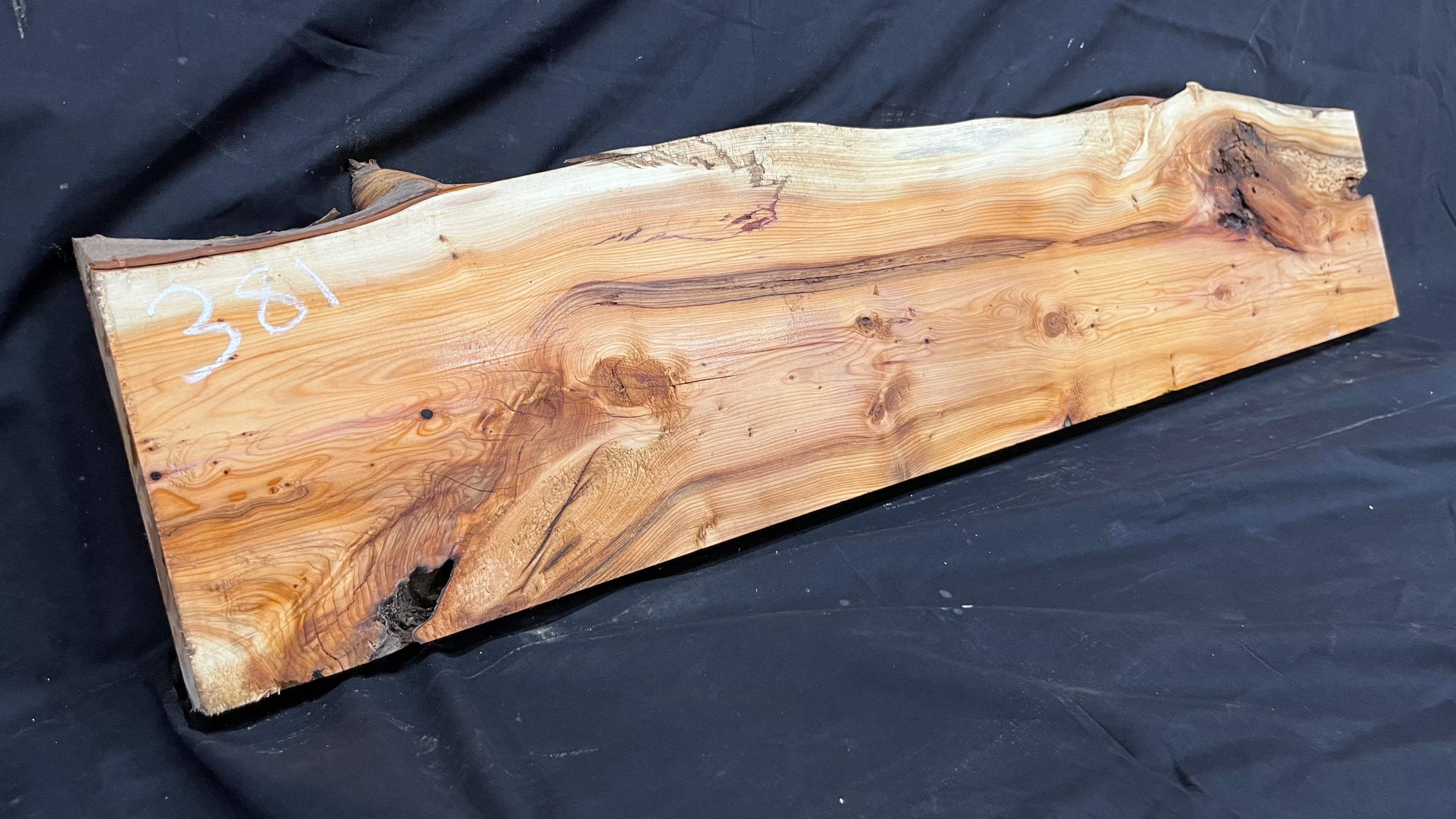 Hardwood yew, mantle piece, slab, board, shelf 1076 L x 242 W x 45 D mm    (381)