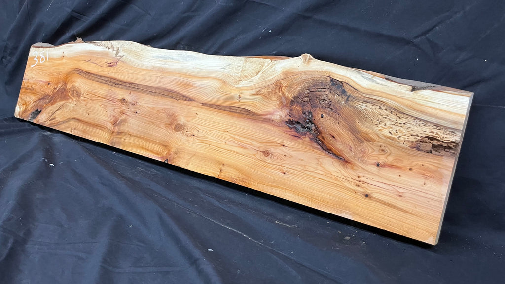 Hardwood yew, mantle piece, slab, board, shelf 1076 L x 242 W x 45 D mm    (381)
