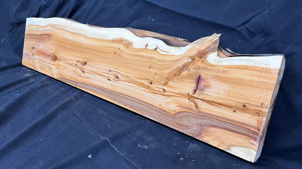 Hardwood yew, mantle piece, slab, board, shelf 1076 L x 242 W x 45 D mm    (381)