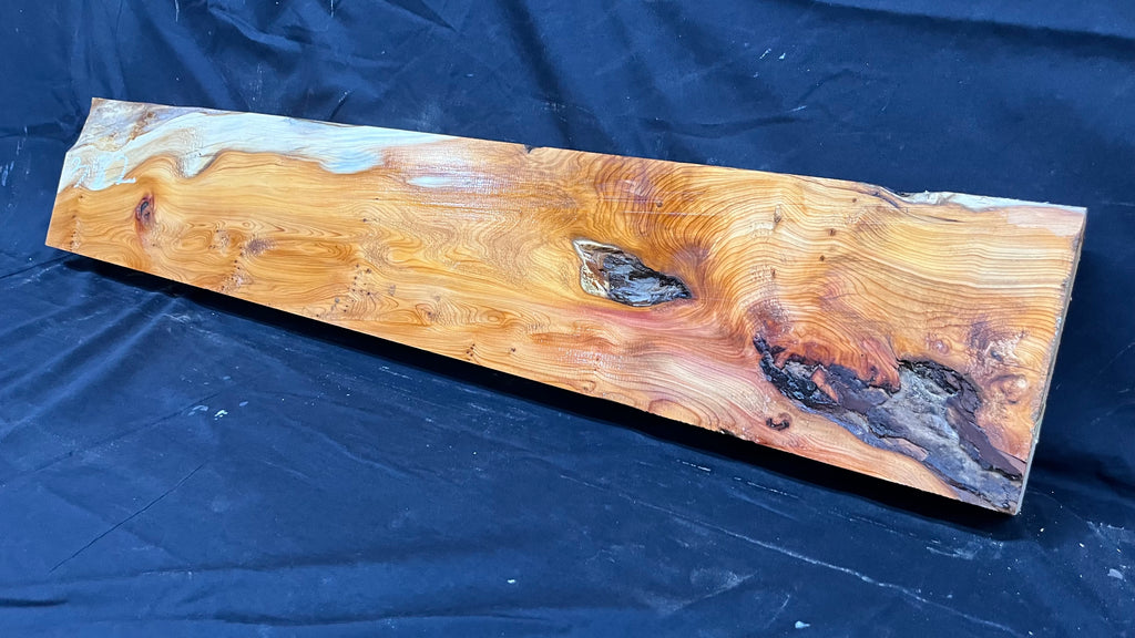 Hardwood yew, mantle piece, slab, board, shelf 1040 L x 181 W x 66 D mm    (382)
