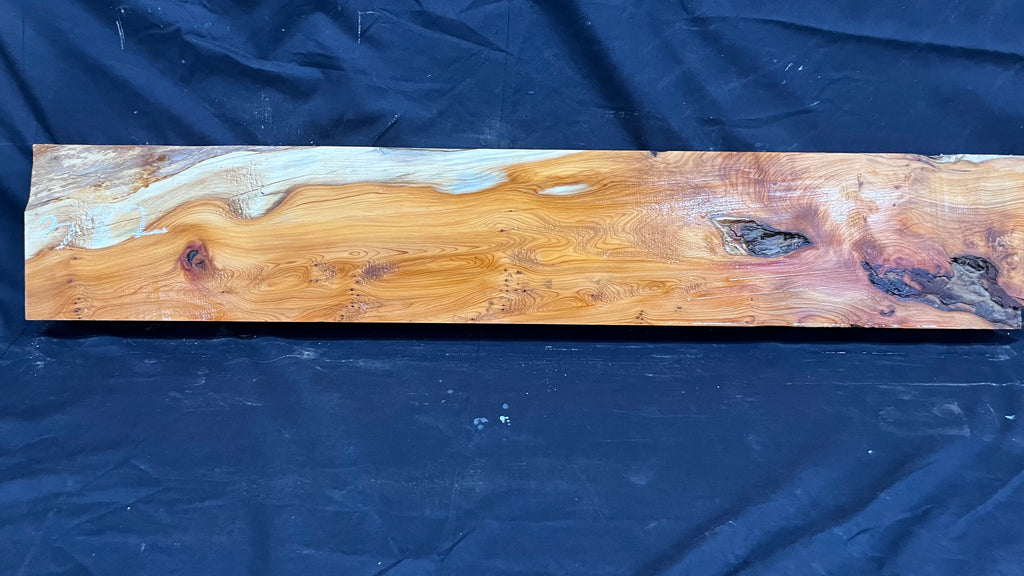 Hardwood yew, mantle piece, slab, board, shelf 1040 L x 181 W x 66 D mm    (382)