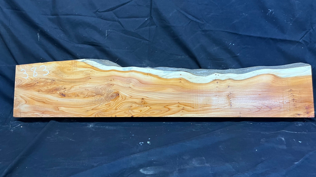 Hardwood yew, mantle piece, slab, board, shelf 1045 L x 215 W x 61 D mm    (383)