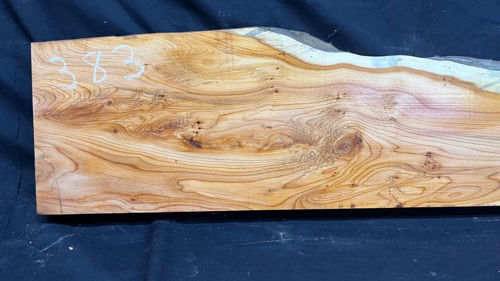 Hardwood yew, mantle piece, slab, board, shelf 1045 L x 215 W x 61 D mm    (383)