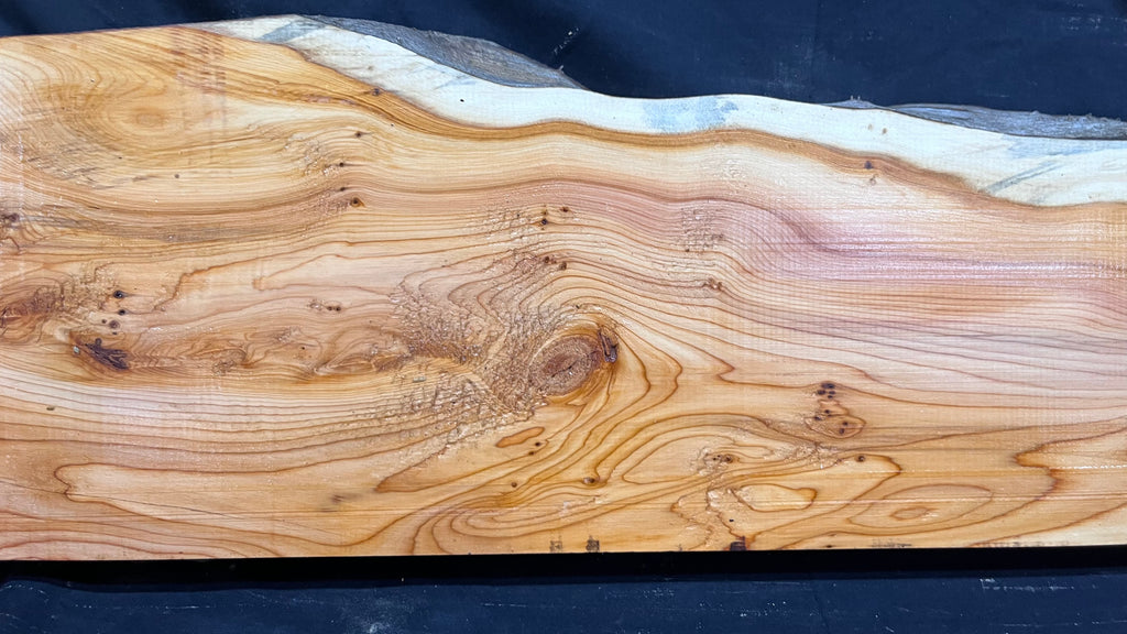 Hardwood yew, mantle piece, slab, board, shelf 1045 L x 215 W x 61 D mm    (383)